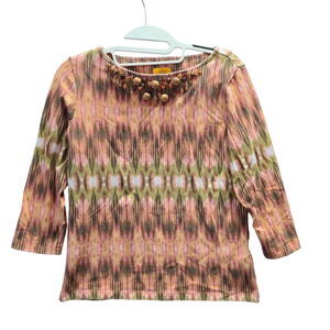 Ruby Rd Womens Top Multi-Color Size Small Cotton Blend Long Sleeve Stretch